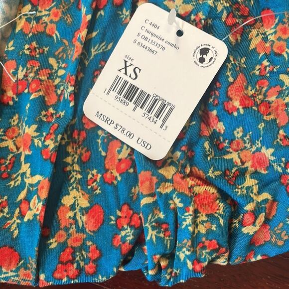 NEW Intimately Free People Kaya Bodysuit $78 Blue Floral Viscose Thong Deep V - Picture 3 of 7